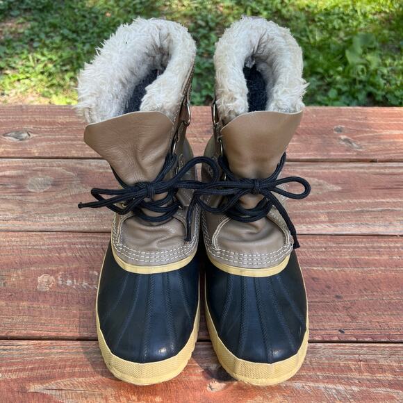 Vintage Sorel Manitou Duck Boots 7 Tan Black Wool Lined Canada Winter Snow Boots - Picture 1 of 16